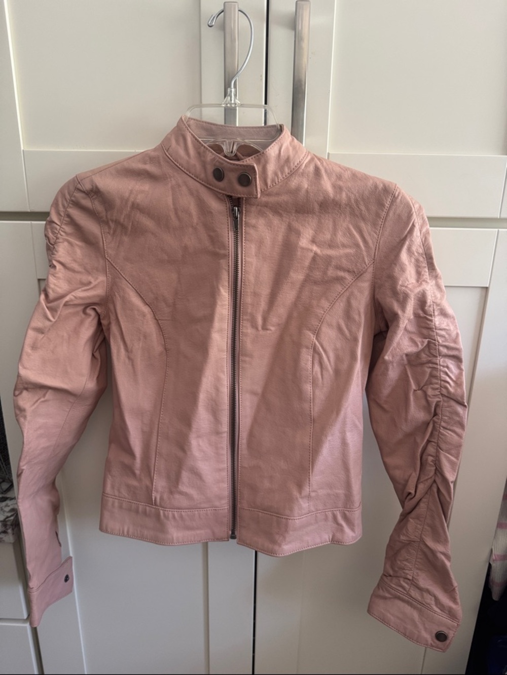 Women's Blush Pink Zip Front Moto Jacket